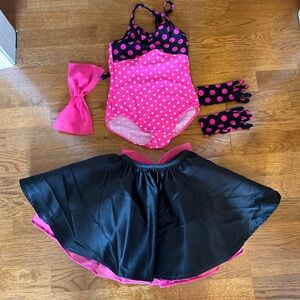 Revolution pink and black polka dot 5 piece set dance costume - child medium